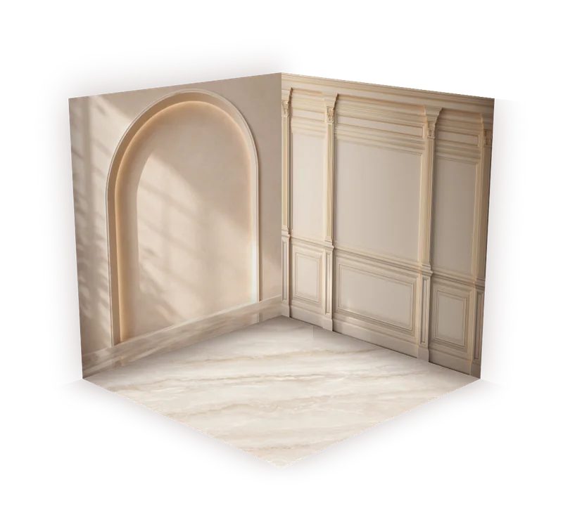 Arco cálido + salón clásico